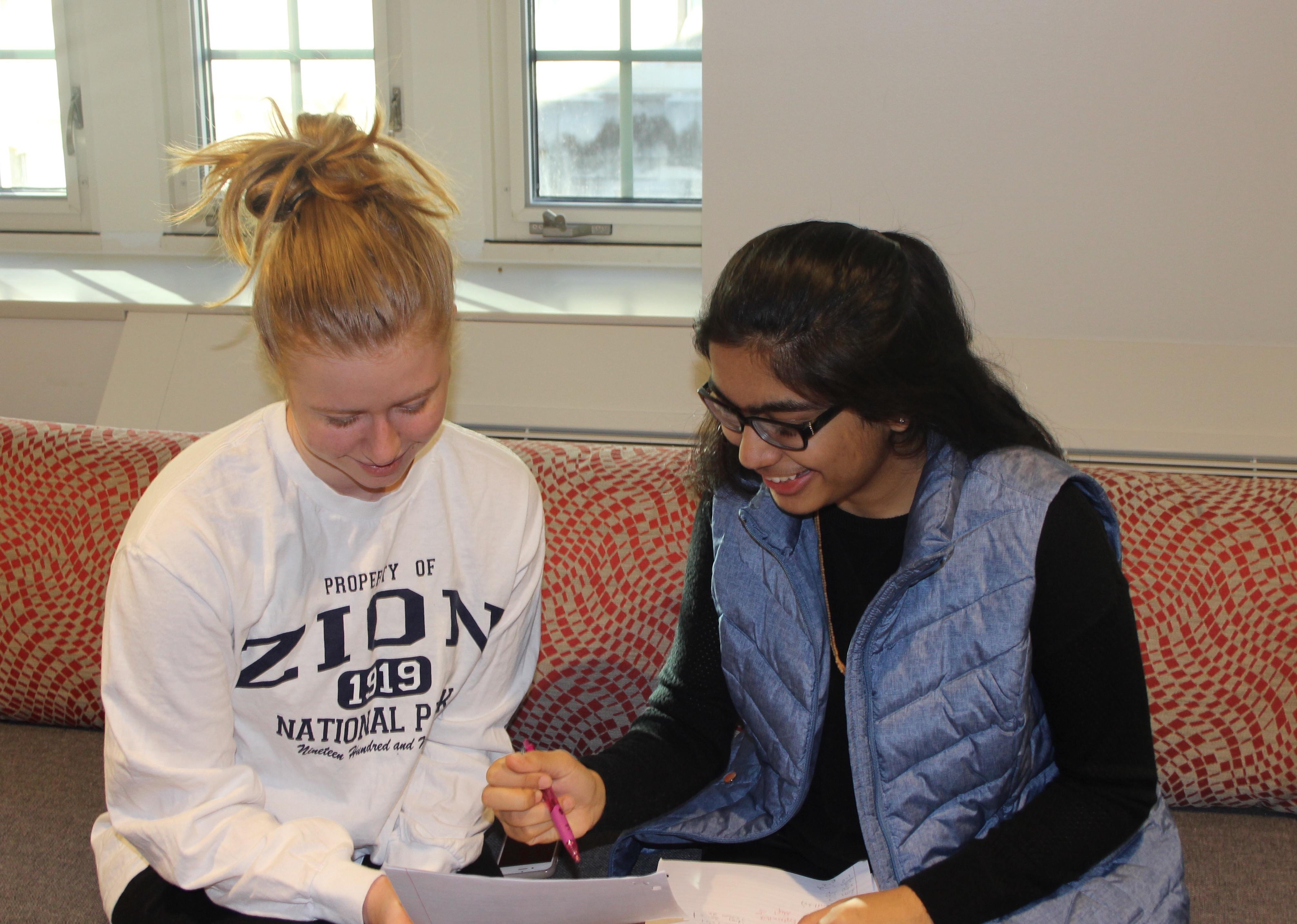 Two Women in Stem students work together
